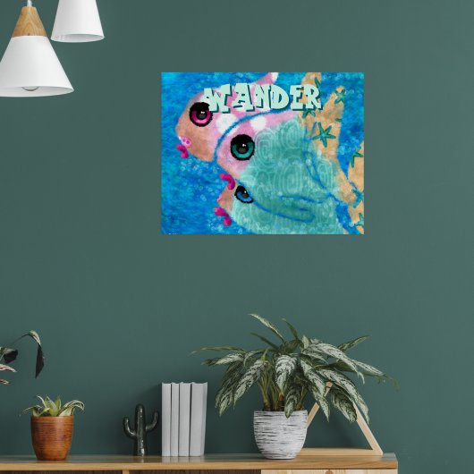 Whimsical Abstract Fish Trio Blue Personalized Poster (Wohnzimmer 1)