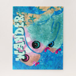 Whimsical Abstract Fish Trio Blue Personalized Puzzle