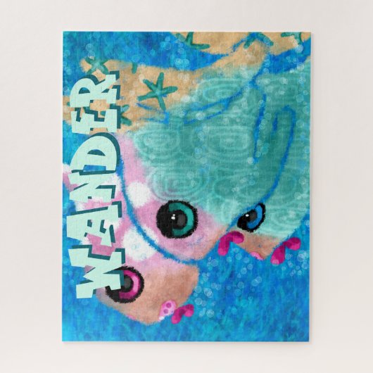 Whimsical Abstract Fish Trio Blue Personalized Puzzle (Vertikal)