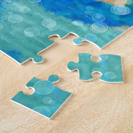 Whimsical Abstract Fish Trio Blue Personalized Puzzle (Seite)