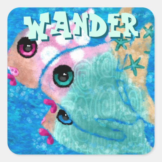 Whimsical Abstract Fish Trio Blue Personalized Quadratischer Aufkleber (Vorderseite)