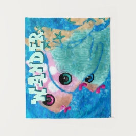 Whimsical Abstract Fish Trio Blue Personalized Wandteppich