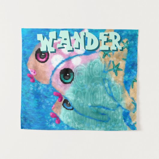 Whimsical Abstract Fish Trio Blue Personalized Wandteppich (Vorderseite (Horizontal))