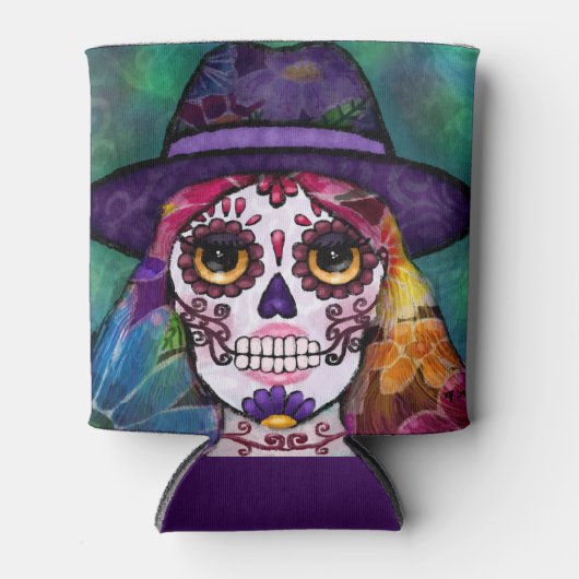 Whimsical Abstract Floral Hippie Sugar Skull Dosenkühler (Vorderseite)