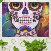 Whimsical Abstract Floral Hippie Sugar Skull Geschirrtuch (Gefaltet)