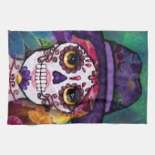 Whimsical Abstract Floral Hippie Sugar Skull Geschirrtuch (Horizontal)