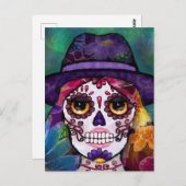 Whimsical Abstract Floral Hippie Sugar Skull Postkarte (Vorne/Hinten)