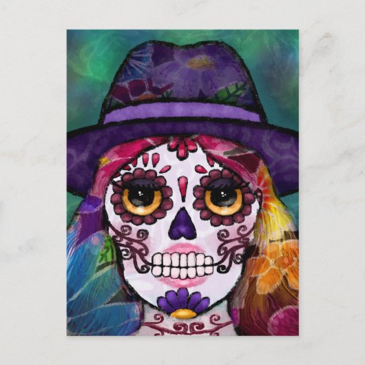 Whimsical Abstract Floral Hippie Sugar Skull Postkarte (Vorderseite)