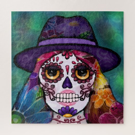 Whimsical Abstract Floral Hippie Sugar Skull Puzzle (Vertikal)