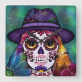 Whimsical Abstract Floral Hippie Sugar Skull Quadratische Wanduhr (Vorderseite)
