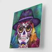 Whimsical Abstract Floral Hippie Sugar Skull Quadratische Wanduhr (Winkel)