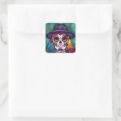 Whimsical Abstract Floral Hippie Sugar Skull Quadratischer Aufkleber (Tasche)
