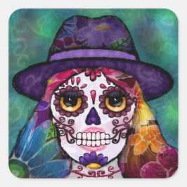 Whimsical Abstract Floral Hippie Sugar Skull Quadratischer Aufkleber