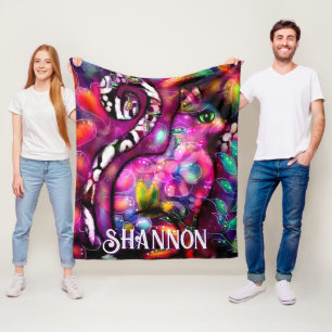 Whimsical Abstract Kitty Cat Floral Personalisiert Fleecedecke