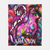 Whimsical Abstract Kitty Cat Floral Personalisiert Fleecedecke (Vorderseite)