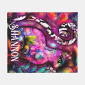 Whimsical Abstract Kitty Cat Floral Personalized Fleecedecke (Vorderseite (Horizontal))