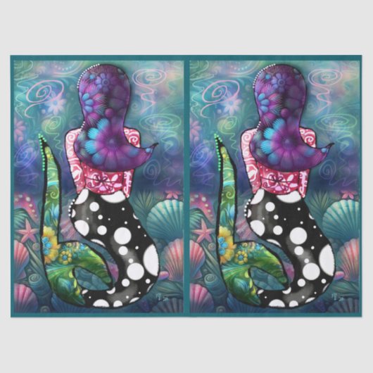 Whimsical Abstract Mermaid Nautical Teal Decoupage Seidenpapier (Vorderseite)