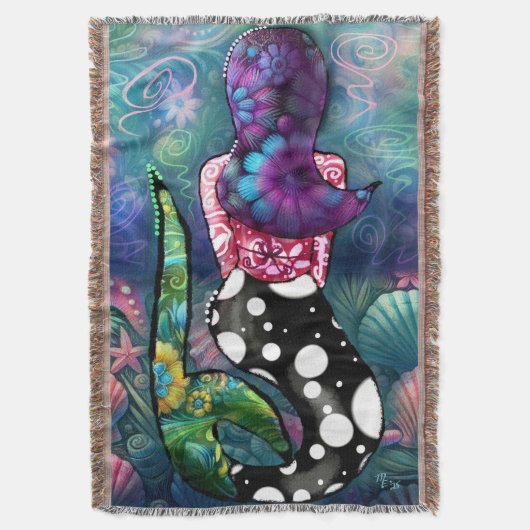Whimsical Abstract Mermaid Nautical Teal Seashells Decke (Vorderseite Vertikal)