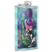 Whimsical Abstract Mermaid Nautical Teal Seashells Flachmann (Rechts)