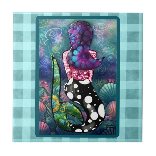 Whimsical Abstract Mermaid Nautical Teal Seashells Fliese (Vorderseite)