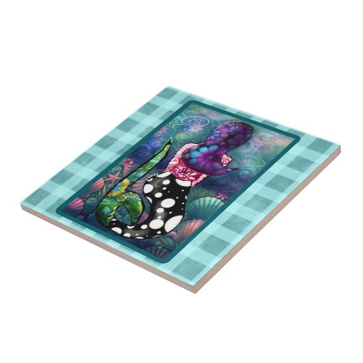 Whimsical Abstract Mermaid Nautical Teal Seashells Fliese (Seite)