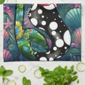 Whimsical Abstract Mermaid Nautical Teal Seashells Geschirrtuch (Gefaltet)