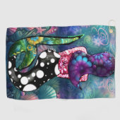 Whimsical Abstract Mermaid Nautical Teal Seashells Golfhandtuch (Horizontal)