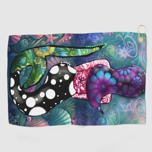 Whimsical Abstract Mermaid Nautical Teal Seashells Golfhandtuch (Horizontal)