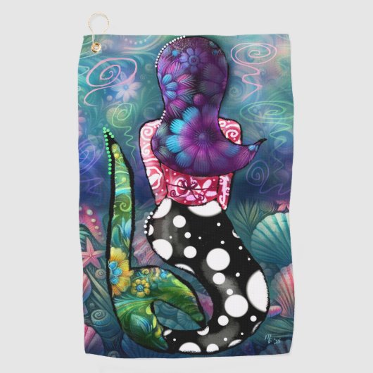 Whimsical Abstract Mermaid Nautical Teal Seashells Golfhandtuch (Vorderseite)