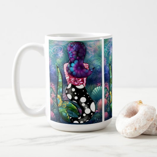 Whimsical Abstract Mermaid Nautical Teal Seashells Kaffeetasse (Mit Donut)