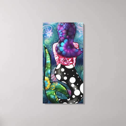 Whimsical Abstract Mermaid Nautical Teal Seashells Leinwanddruck (Vorderseite)
