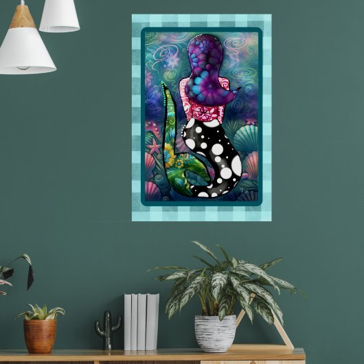 Whimsical Abstract Mermaid Nautical Teal Seashells Poster (Wohnzimmer 1)