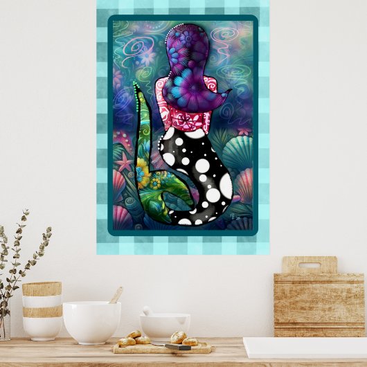 Whimsical Abstract Mermaid Nautical Teal Seashells Poster (Küche)