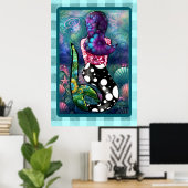 Whimsical Abstract Mermaid Nautical Teal Seashells Poster (Heimbüro)