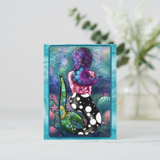 Whimsical Abstract Mermaid Nautical Teal Seashells Postkarte (Stehend Vorderseite)