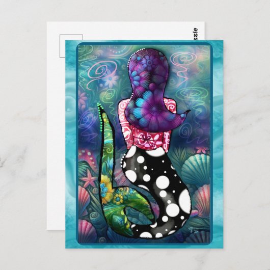 Whimsical Abstract Mermaid Nautical Teal Seashells Postkarte (Vorne/Hinten)