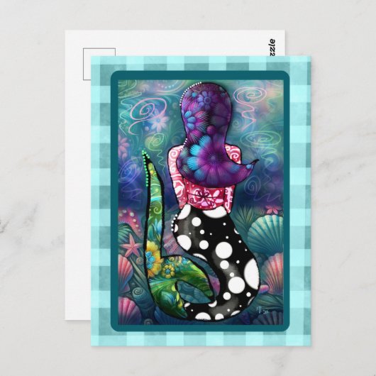 Whimsical Abstract Mermaid Nautical Teal Seashells Postkarte (Vorne/Hinten)