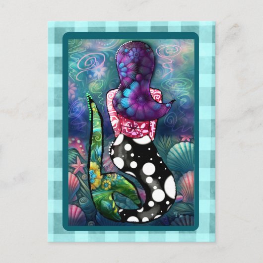 Whimsical Abstract Mermaid Nautical Teal Seashells Postkarte (Vorderseite)