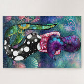 Whimsical Abstract Mermaid Nautical Teal Seashells Puzzle (Horizontal)
