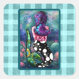 Whimsical Abstract Mermaid Nautical Teal Seashells Quadratischer Aufkleber
