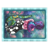 Whimsical Abstract Mermaid Nautical Teal Seashells Tischdecke (Vorderseite (Horizontal))