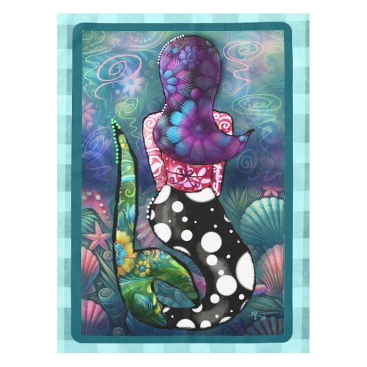 Whimsical Abstract Mermaid Nautical Teal Seashells Tischdecke (Vorderseite)
