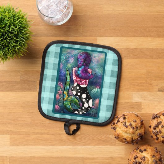 Whimsical Abstract Mermaid Nautical Teal Seashells Topflappen (Oben Unten)