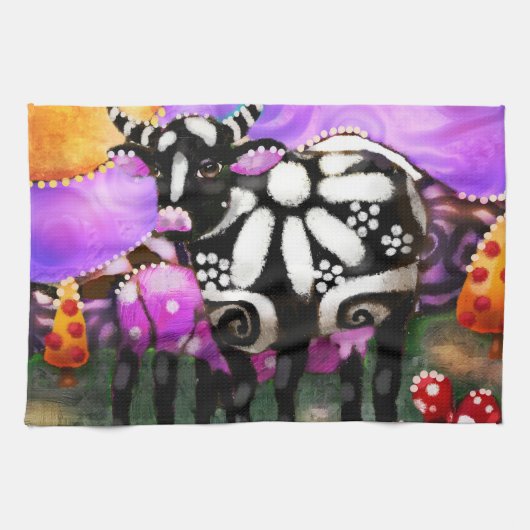Whimsical Abstract Momma & Baby Cow Funky Farm Geschirrtuch (Horizontal)