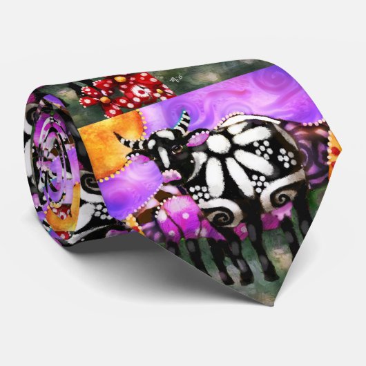Whimsical Abstract Momma & Baby Cow Funky Farm Krawatte (Gerollt)