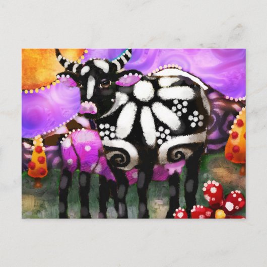 Whimsical Abstract Momma & Baby Cow Funky Farm Postkarte (Vorderseite)