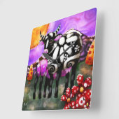 Whimsical Abstract Momma & Baby Cow Funky Farm Quadratische Wanduhr (Winkel)