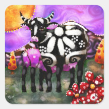 Whimsical Abstract Momma & Baby Cow Funky Farm