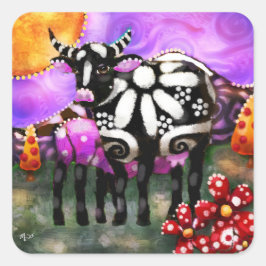 Whimsical Abstract Momma & Baby Cow Funky Farm Quadratischer Aufkleber