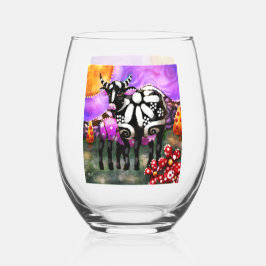Whimsical Abstract Momma & Baby Cow Funky Farm Weinglas Ohne Stiel